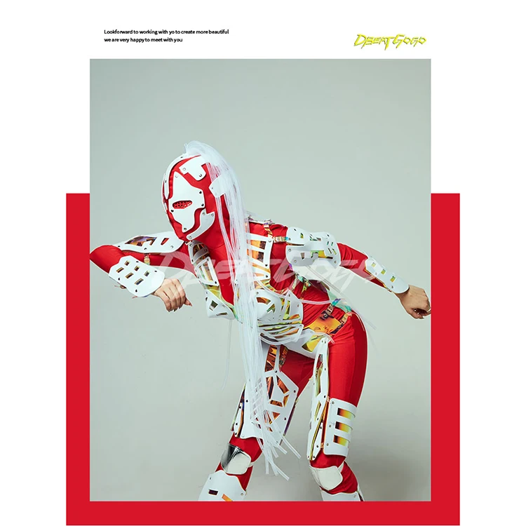Club Stage Wear Future Show Personalizzato Tech Party Alien Mecha Warrior Tuta Bar Gogo Costume Armatura Robot Bianca