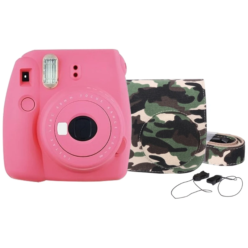 Сумка для камеры Instax Mini 8/9, винтажный Камуфляжный кожаный ремешок для Fujifilm