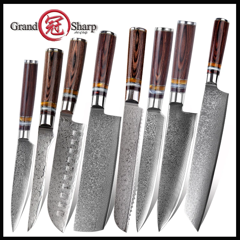 Кухонные ножи Grandsharp VG10 из дамасской стали шеф-нож Kiritsuke для обвалки хлеба сантоку