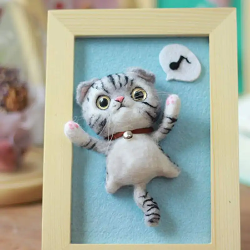 Незавершенный шерстяной войлочный Набор DIY кошачья рамка для фотографий, искусство, игольчатый Войлок набор для украшений материал ручной работы пакет