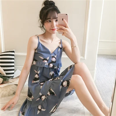 cotton Nightgown Летняя хлопковая ночная рубашка, Женская длинная сексуальная ночная рубашка с цветочным рисунком и v-образным вырезом, Повседневная Ночная рубашка XXL - Цвет: cotton Nightgown