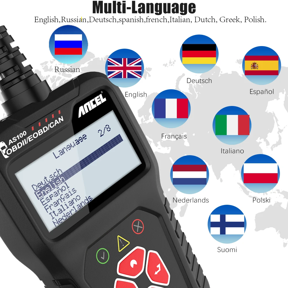 Автомобильный сканер Ancel AS100 OBD2 USB 1 5 в Считыватели кодов и сканеры 