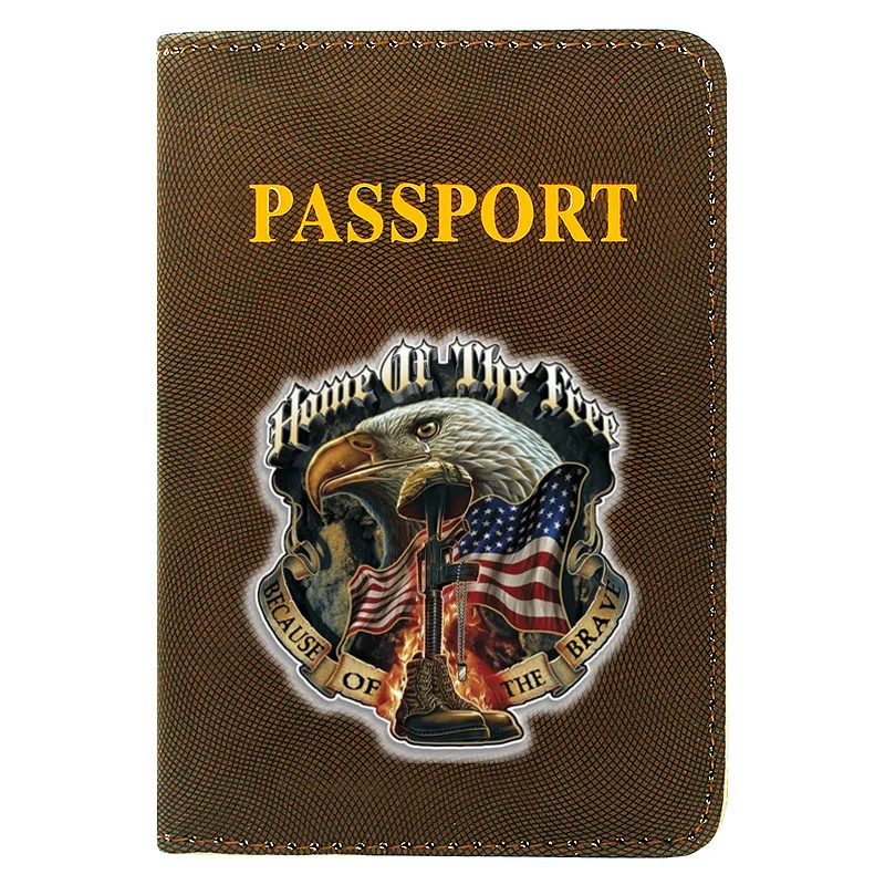 

Unique American Soldier Veteran Printing Women Men Passport Cover Leather Travel ID Credit Card Holder Pocket Wallet Bags