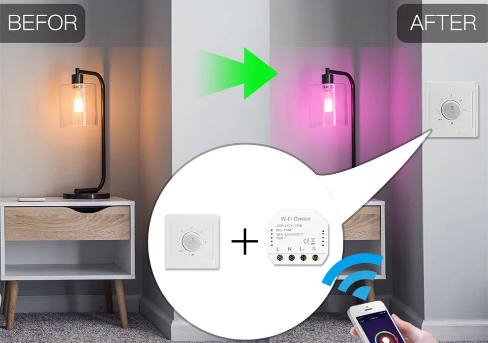 DIY Smart WiFi Light LED Dimmer Switch Smart Life/Tuya APP Remote Control 1/2 Way Switch,Works with Alexa Echo Google Home