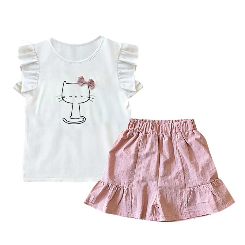 

Children Sets Summer Baby Girl Clothes Baby Girls Cartoon T-Shirt+Solid Shorts Toddler Kids Clothing Set