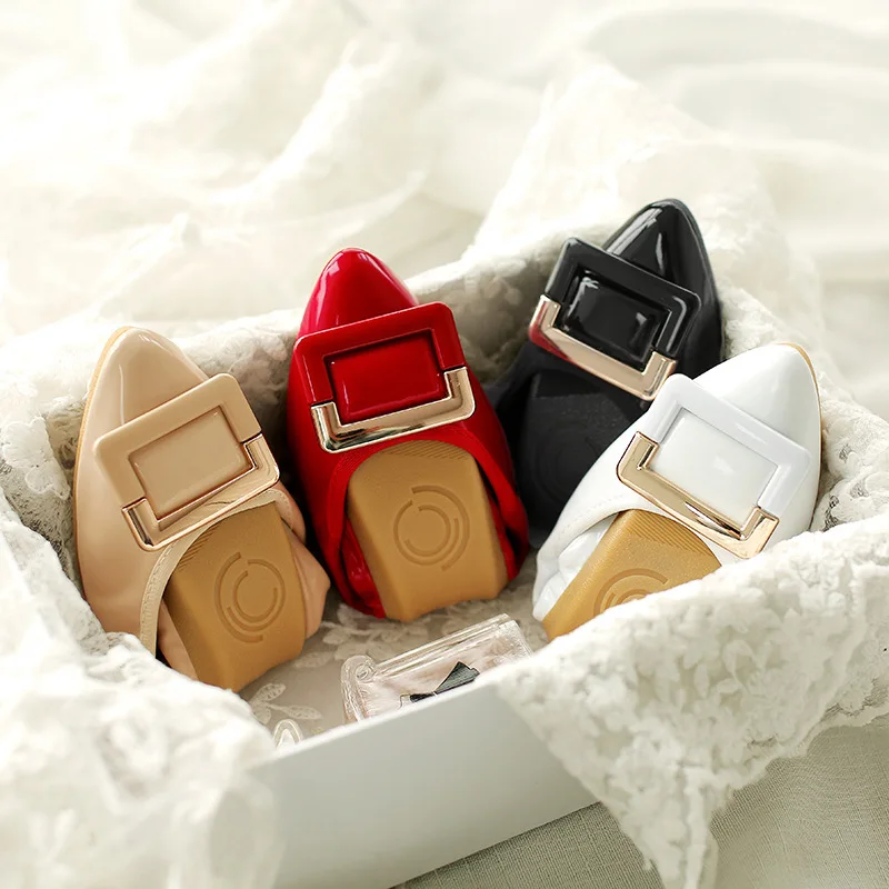 

Large Size Cone WOMEN'S Shoes 2019 New Style Versatile Low-Cut Square Buckle Flat Top Shoes Women's Pointed-Toe STUDENT'S Shoes