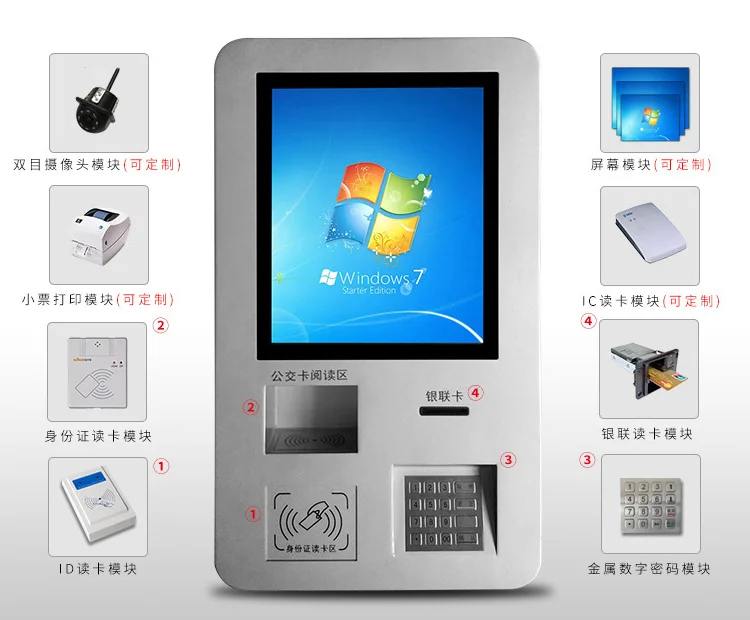 Настенный самообслуживания lcd сенсорный экран NFC/ORC считыватель карт терминал киоск