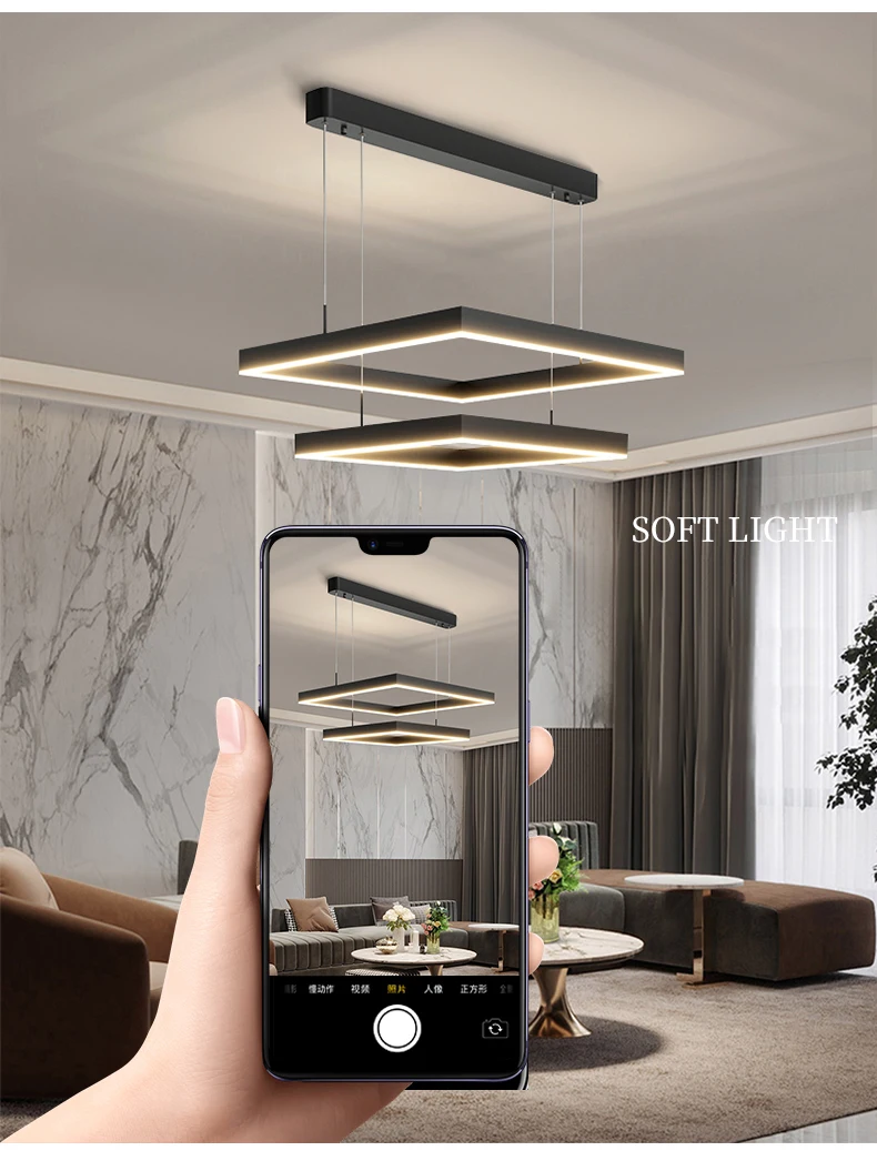 Modern Square Led Chandelier For Living Room Dining Room Kitchen Bedroom Black Rectangle Led Ceiling Pendant Lamp Hanging Light entryway chandelier