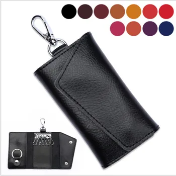 

2020 Fashion Key Holder Leather Wallet Simple Unisex Solid Color Key Wallet Organizer Bag Car Housekeeper Wallet Card Holder Men