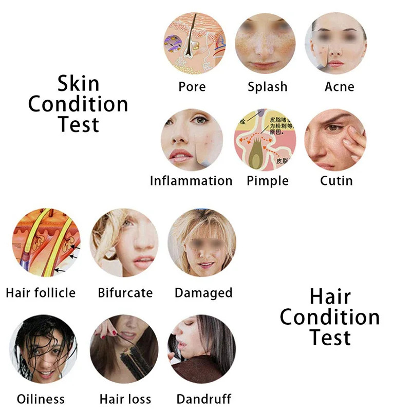 Skin Analyzer Testing Scanner 5inch Hair Scalp Hair Follicle Detector Skin Detector Moisture Tester for Beauty Salon 50X 200X