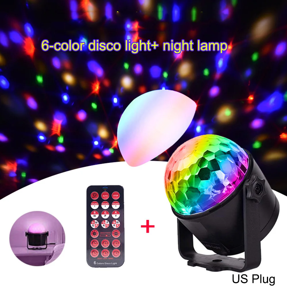 

6Color Mini LED Magic disco Ball 7W Stage Light Remote Control sound party lights Two-in-One Disco light Auto-running Christams