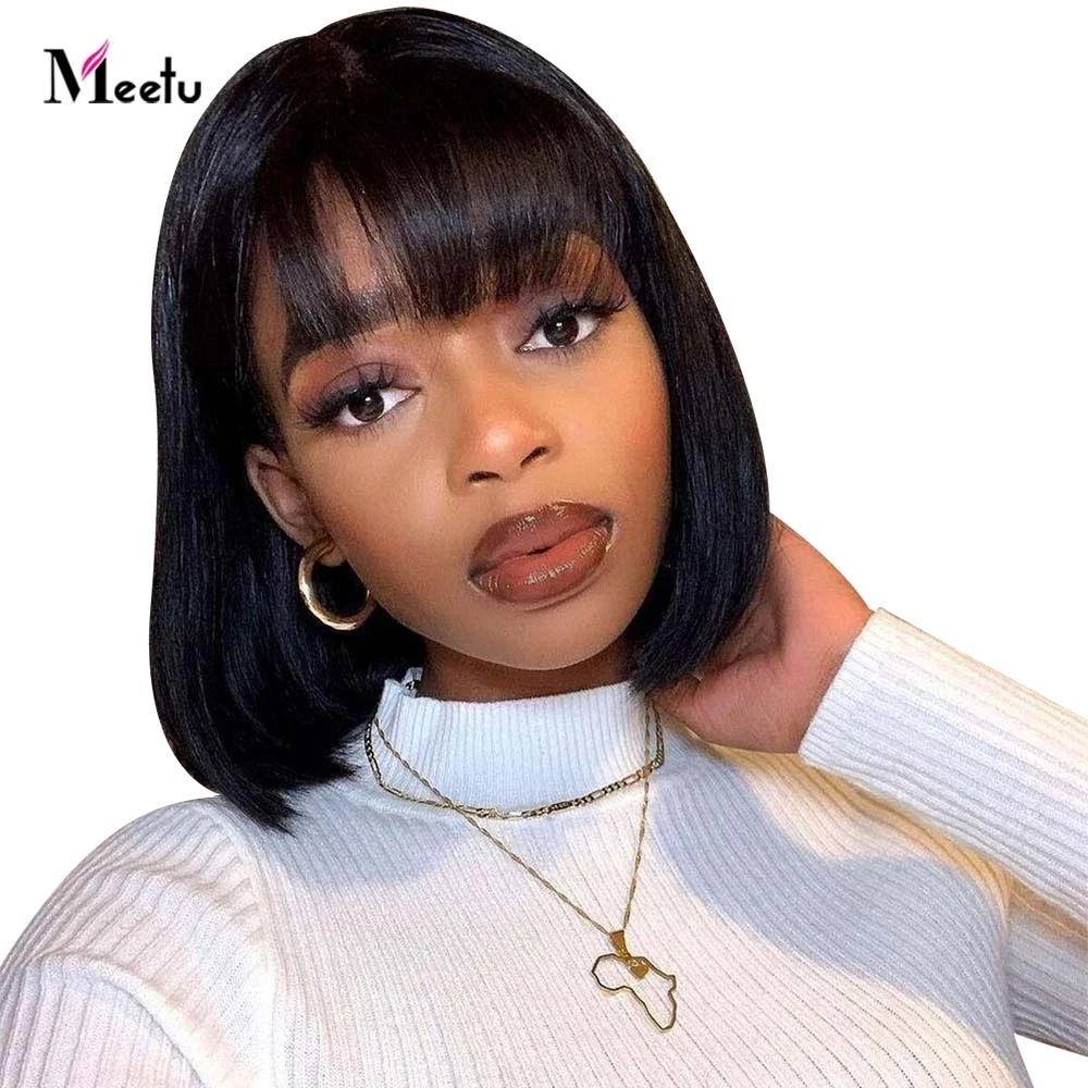 

Meetu Straight Bob Wig Human Hair Wig With Bangs Glueless Short Bob Human Hair Wigs for Women Full Machine Wigs Remy Hair Wigs
