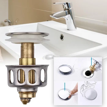 

Universal Wash Basin Bounce Drain Filter Pop Up Bathroom Toilet Sink Drain Plug Kitchen Drains Kitchen Sink Accessories