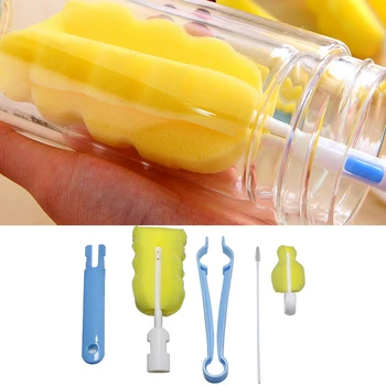 

4PCS Baby Bottle Sponge Brush Cleaner Tool Kit for Baby Milk Bottle Nipple Straw Washing 360-degree Rotating Baby Bottle Cleaner