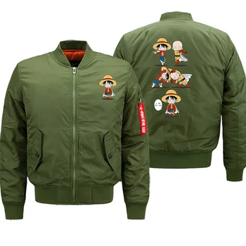 

New Winter Men Jackets Coat Thick Funny Strongest Pirate Anime Streetwear Harajuku Printed Bomber Jacket Warm Clothing Military