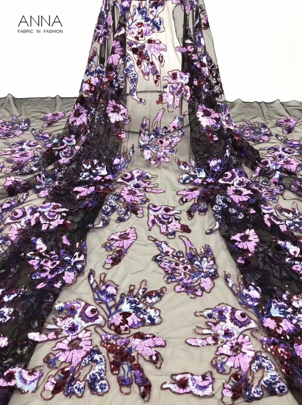 

ANNA New Arrived African Lace Fabric With Color Sequins High Quality French Tulle Lace Fabric 5 Yards/pieces For Women Dress