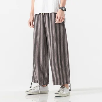 

Chinese traditional kung fu wushu pants Loose clothing for men male Striped elastic waist oriental style cargo pants trousers