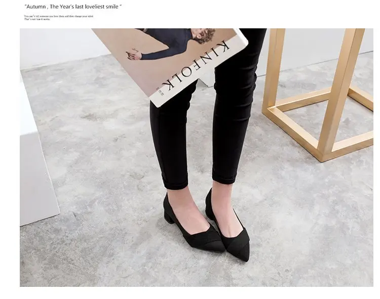 4 Cm Black Square Heel Single Shoes Autumn New Korean Fashion High Heels Elegant Comfort Women's Shoes Concise Work Shoes Pumps