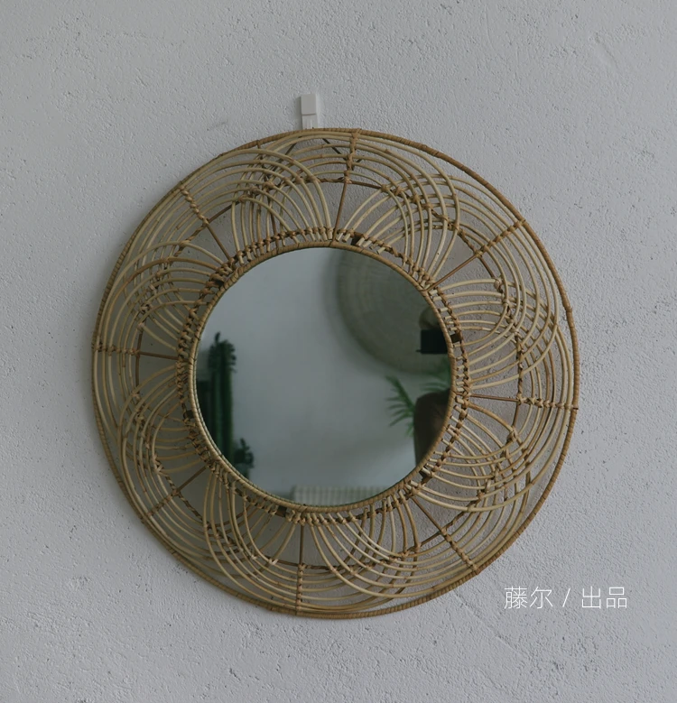 Handmade flowershaped rattan wall mirror