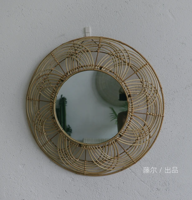 Handmade rattan flower-shaped wall decoration mirror 2