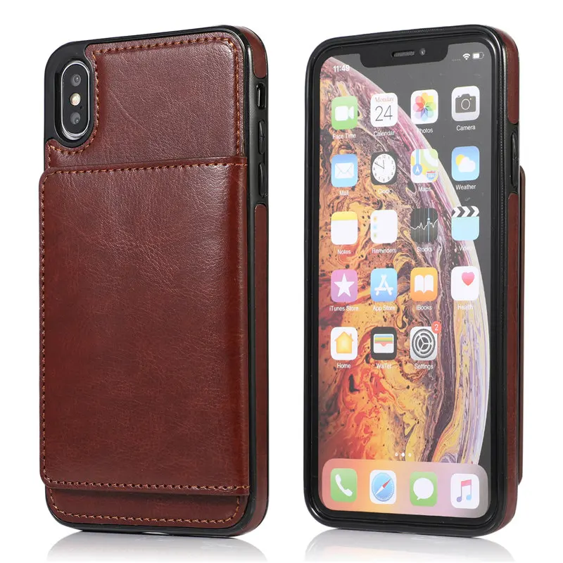 Для iPhone 6, 6 S, 7, 8 Plus, XR, Xs Max, Ретро стиль, из искусственной кожи чехол со слотом для карт, держатель для телефона, чехол для iPhone 11,, 11 Pro, Max, сумка для телефона - Цвет: Brown