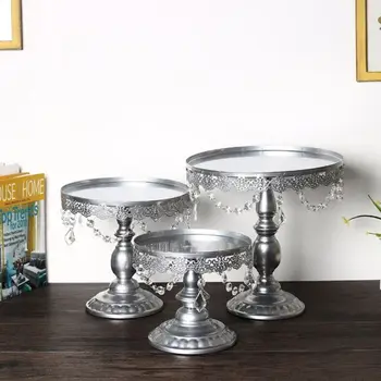 

3pcs/set Golden/Silver Metal Cake Display Stand Set Fruit Tray for Wedding Party 667A