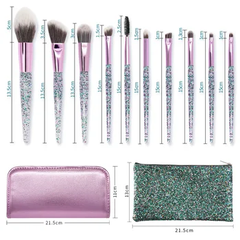 

Sequined crystal quicksand makeup brush set with PU packaging 10 pieces of crystal handle makeup brush, eye shadow brush