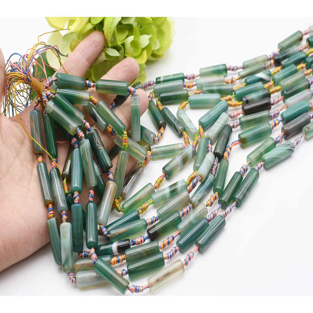 2strands/lot 26mm Natural Smooth green stripe cylindrical Agate stone bead For DIY Bracelet Necklace Jewelry Making Strand 15