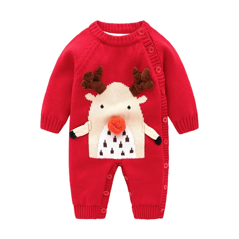Коллекция года, вязанная модная Новогодняя Милая одежда для малышей, зимние теплые рождественские боди с длинными рукавами для маленьких мальчиков и девочек