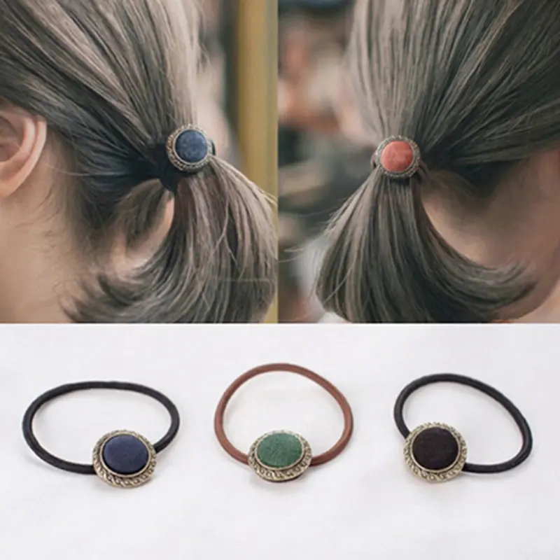

Korean Style 2Pcs Rubberbands Elastics Tie Gum Cloth Button Flower Button Hair Clips Hair Holders Girl Hair Accessories Random
