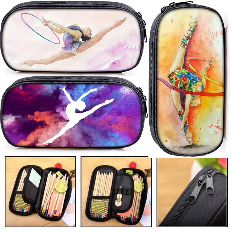 Cosmetic Pencil Case Women Gymnastics Print Canvas for School