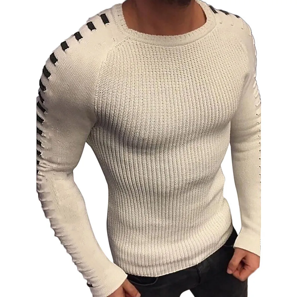 Мужской зимний однотонный вязаный свитер с длинными рукавами, пуловер, топы, блузка, свитера, свитер, свитер, мужская одежда ropa 2019