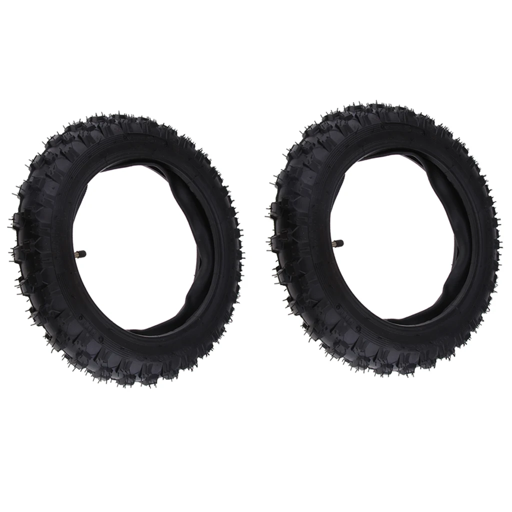 2 Pieces Tire and Inner Tube Size 2.5-10 Front or Rear Knobby Tread - Fit for Motorycle Dirt Bike Motocross (Black)