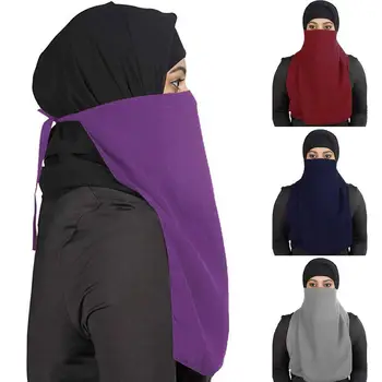 

Solid Color Arab Muslim Women One Layer Niqab VeilIslamic Face Mask Cover Scarf crinkle hijab soft cotton headscarf shawls 2020