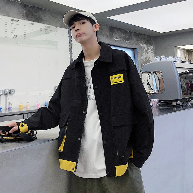 

Jacket men's tide handsome Korean version youth student 2020 spring and autumn casual large model loose windbreaker Black