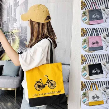 

Creative Letter Canvas Shopping Bags for Women 2019 New Tote Bag Hot Female Student College Style Simple Casual Shoulder Bag #F