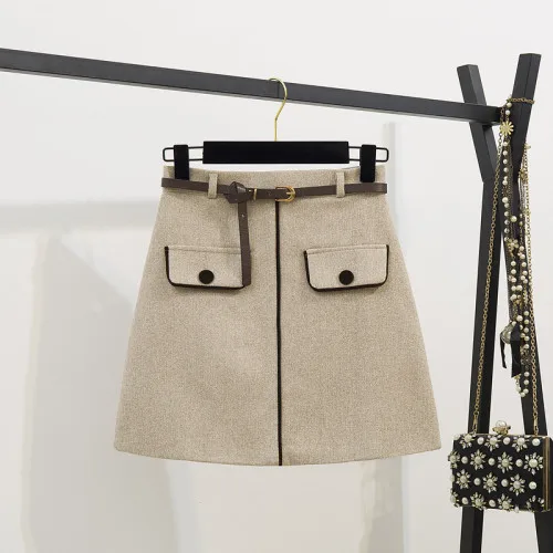 Only Skirt Водолазка, пуловер, свитер и шерстяная юбка, комплект из 2 предметов, Осень-зима, вязаный джемпер, топ и пуговица, трапециевидная мини-юбка, костюмы - Цвет: Only Skirt