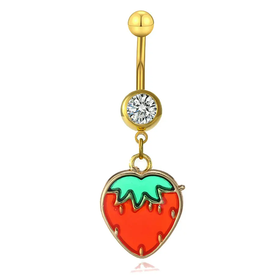 

20pcs/lot Lucid Red Strawberry Belly Ring Gold-Color Fruit Navel Rings for Woman Gift Beach Jewelry