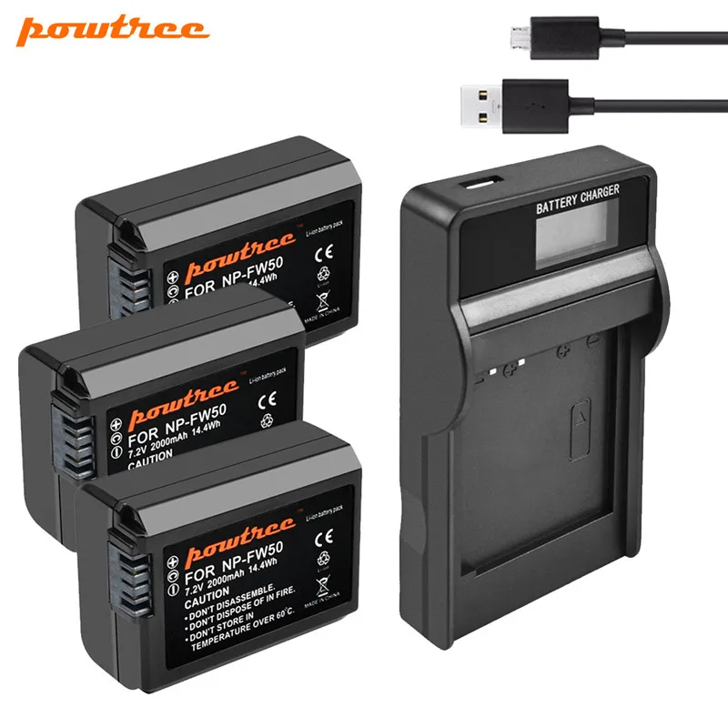 2000 мА/ч, Powtree NP-FW50 NP FW50 Батарея AKKU+ USB Зарядное устройство для sony NEX-7 NEX-5N NEX-5R NEX-F3 NEX-3D Alpha a5000 a6000 - Цвет: 3 Battery Charger