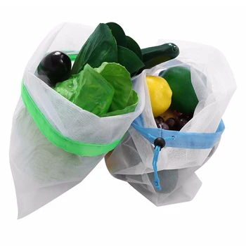 

60Pcs Reusable Mesh Produce Bags Washable Bags for Grocery Shopping Storage Fruit Vegetable Toys Sundries Organizer Storage Bag