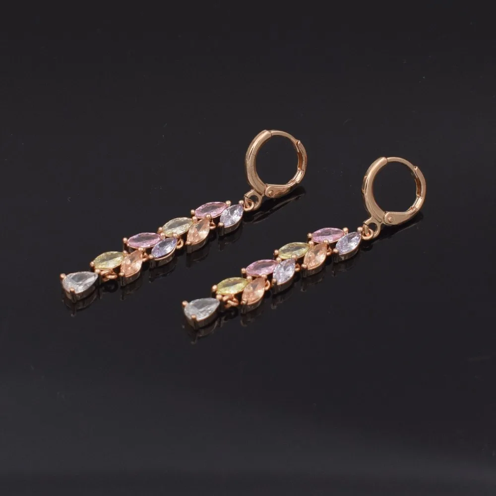 Новые длинные серьги с кристаллами для женщин серебро/золото 585 блестящие серьги с кубическим цирконием для ювелирные украшения свадебные серьги