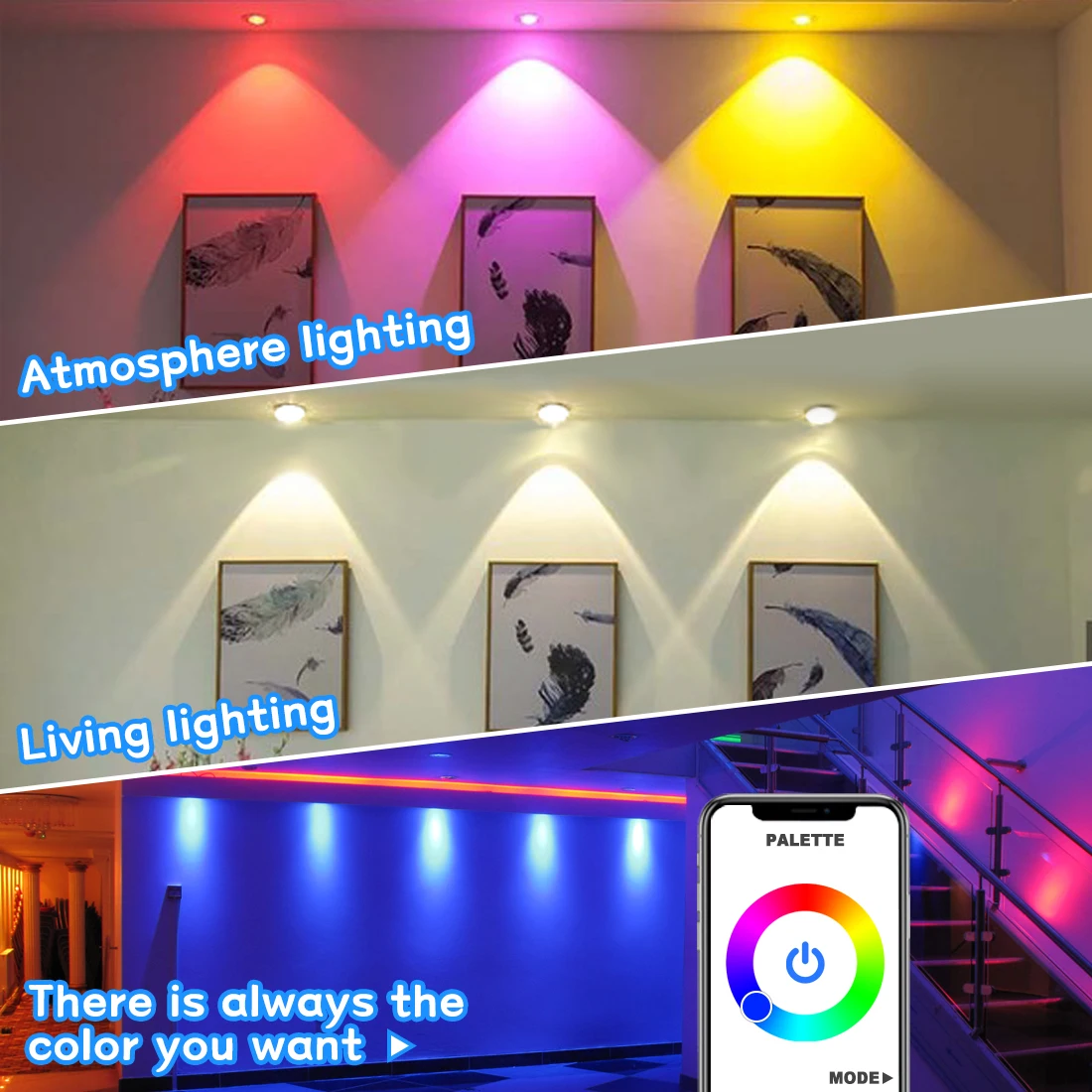 LED Ceiling Light Bluetooth-Compatible Colorful Spot LED Ceiling Lamp Recessed Round Light Smart Home Luminaire RGB Dimmable Downlight 110V 220V