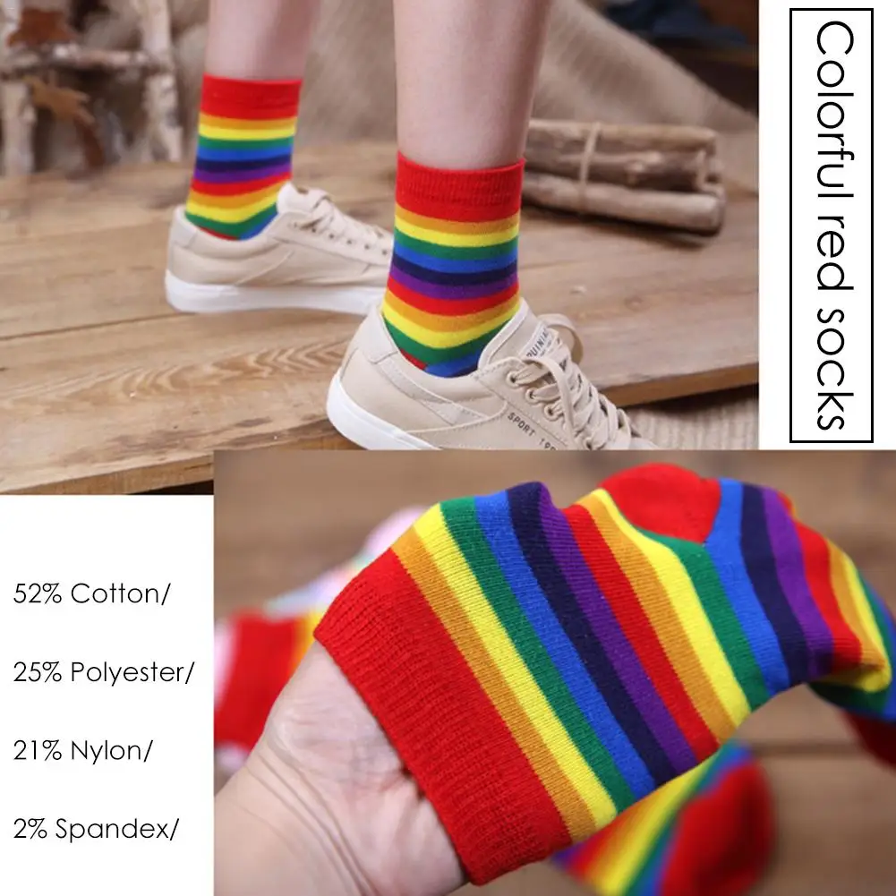 1 пара дышащих радужных носков, хлопковые цветные полосатые носки для женщин и девочек, теплые длинные носки