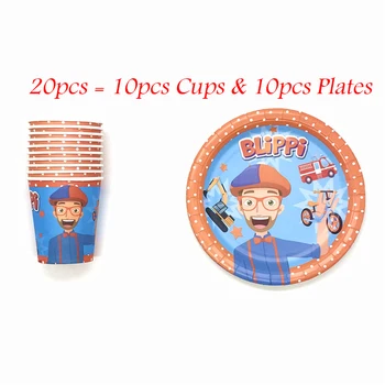 

20/40 pcs Blippi Theme 10 People Party Supplies Blippi Birthday Party Decorations Disposable Cups and Plates Napkins Tableware