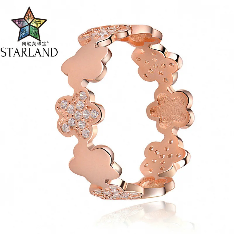 Starland OL Стиль 925 пробы Серебряное кольцо в форме цветка сливы для женщин кольцо с цветком из розового золота вечерние и свадебные кольца