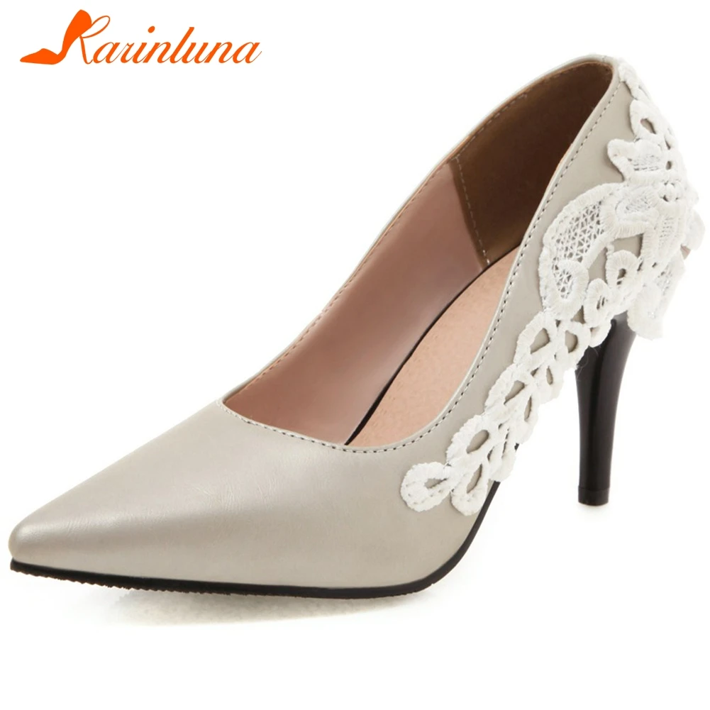

KARINLUNA Sexy High Thin Heels Date Pumps Elegant Pointed Toe Shallow Pumps Women Hot Sale Fashion Appliques Shoes Woman