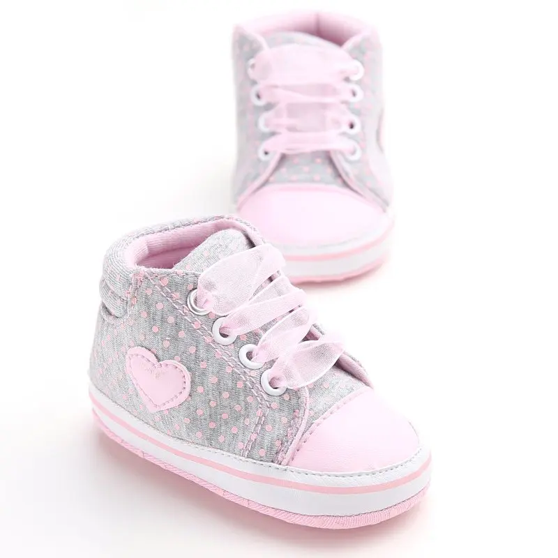 Fashion Infant Newborn Baby Girls Polka Dots Heart Autumn Lace-Up First Walkers Sneakers Shoes Toddler Classic Casual Shoes 13