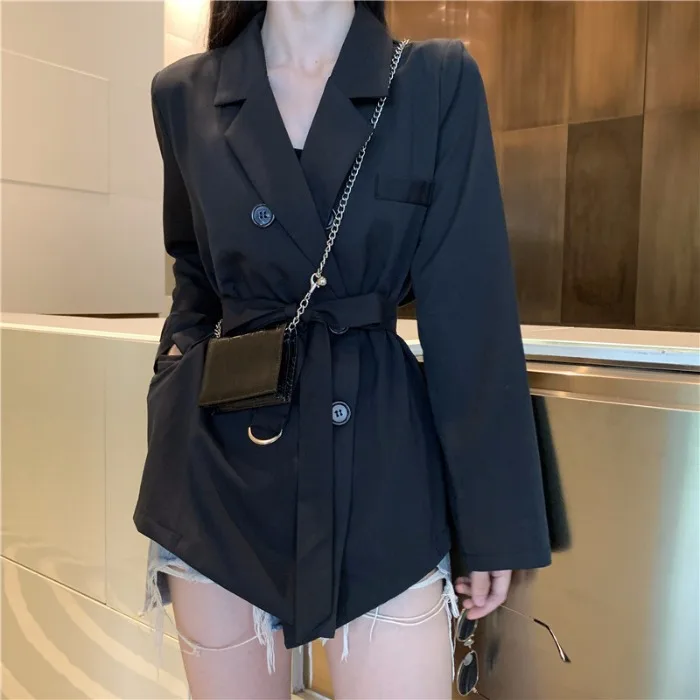 

Number One People WOMEN'S Dress 2019 Early Autumn Versatile Waist Hugging Cool Casual Bandage Cloth Mid-length Double Breasted S