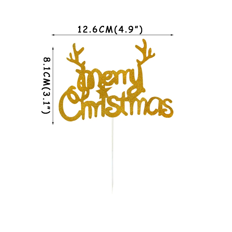 gold merry 1/5/10 шт, рождественские украшения торта красный/зеленый тема рождественской елки и оленей украшения для дома Рождественский торт Топпер - Цвет: gold merry