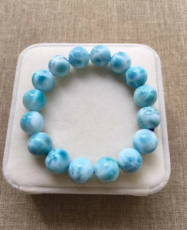 

Genuine Natural Blue Larimar Gemstone Big Round Beads Bracelet 12.5mm Water Pattern Larimar Women Men AAAAAA